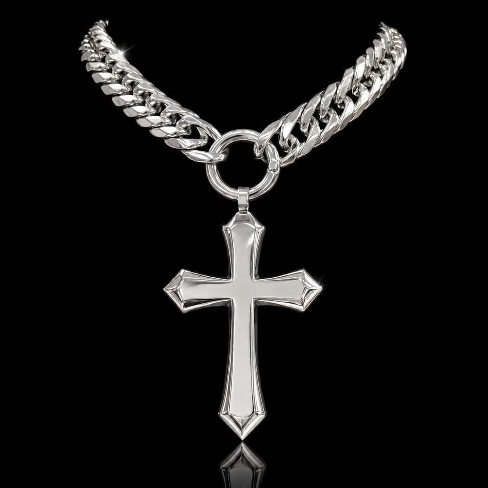 Chunky Silver cross pendant Necklace | 16”